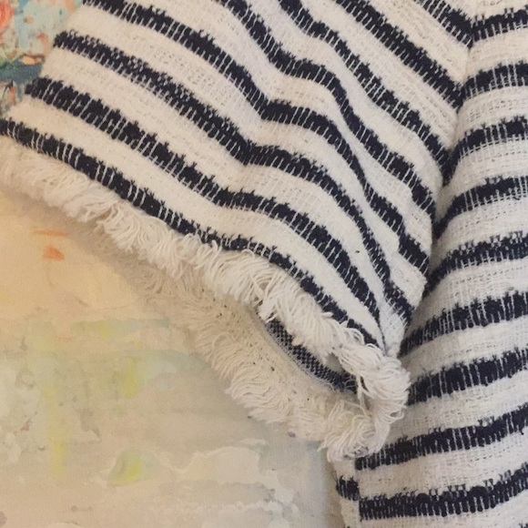 Navy & Cream Striped Top Texture Cotton Fringe USA - Picture 3 of 8